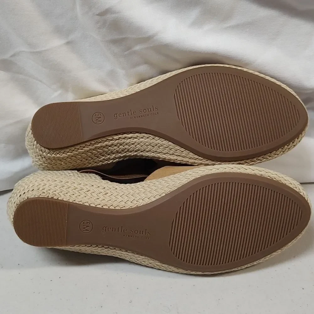 Gentle Souls By Kenneth Cole Size 5 Animal Print Gold Tan Espadrille Wedges New